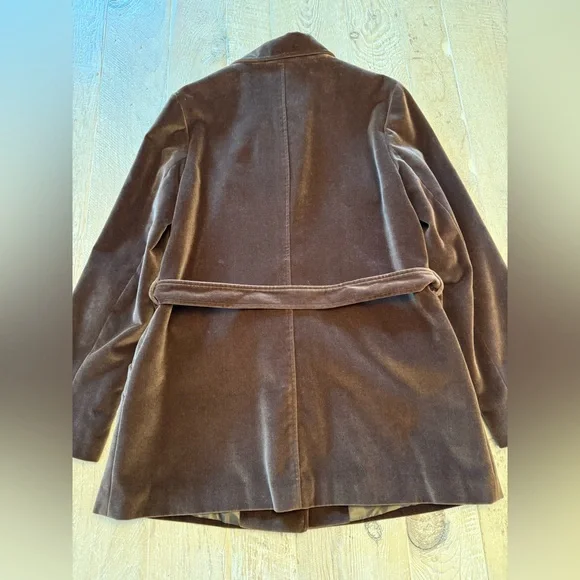 Vintage Prague Brown Velvet Belted Blazer Jacket - Women L - Picture 9 of 10